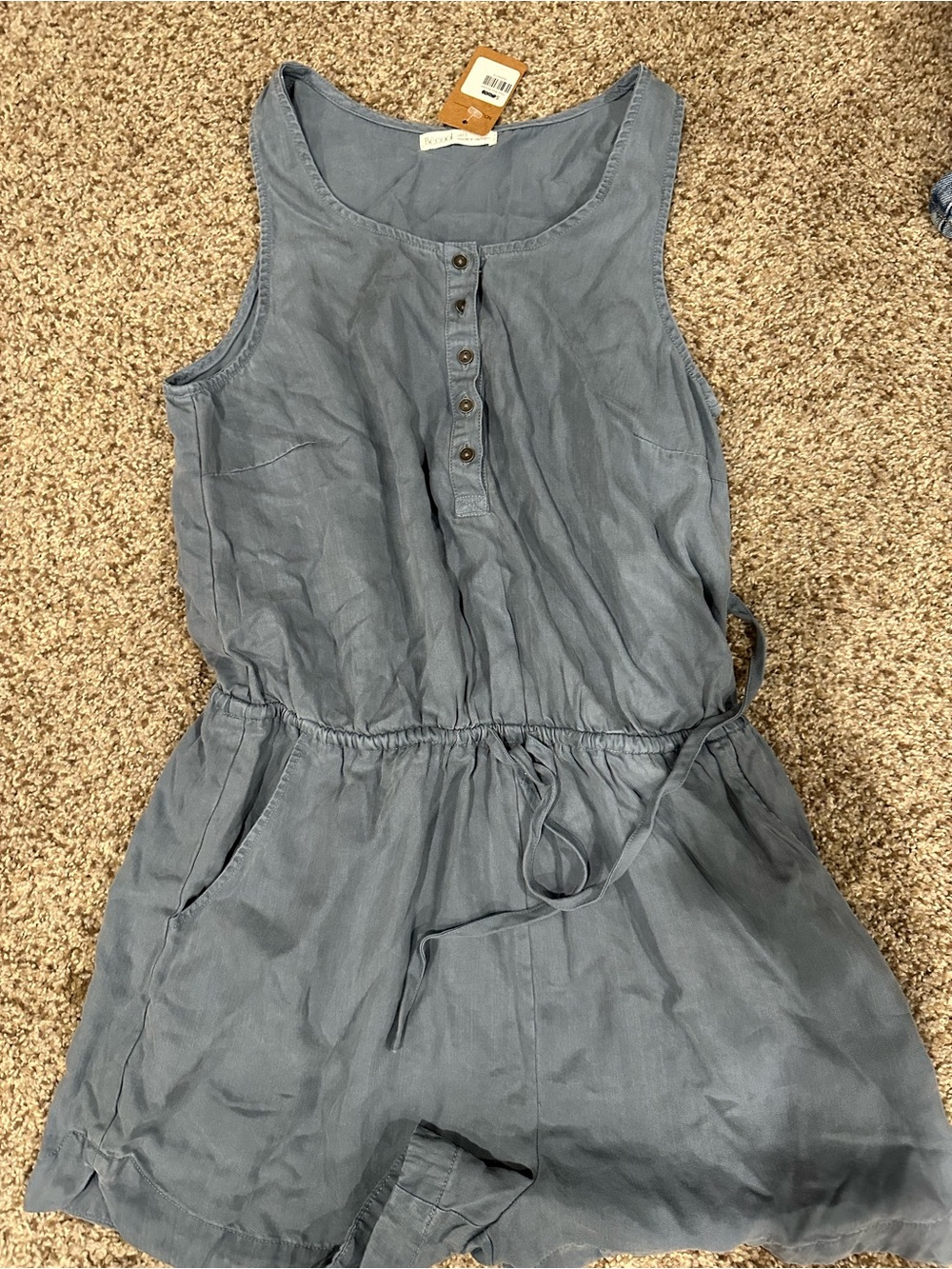 Sleeveless Blue Drawstring Romper